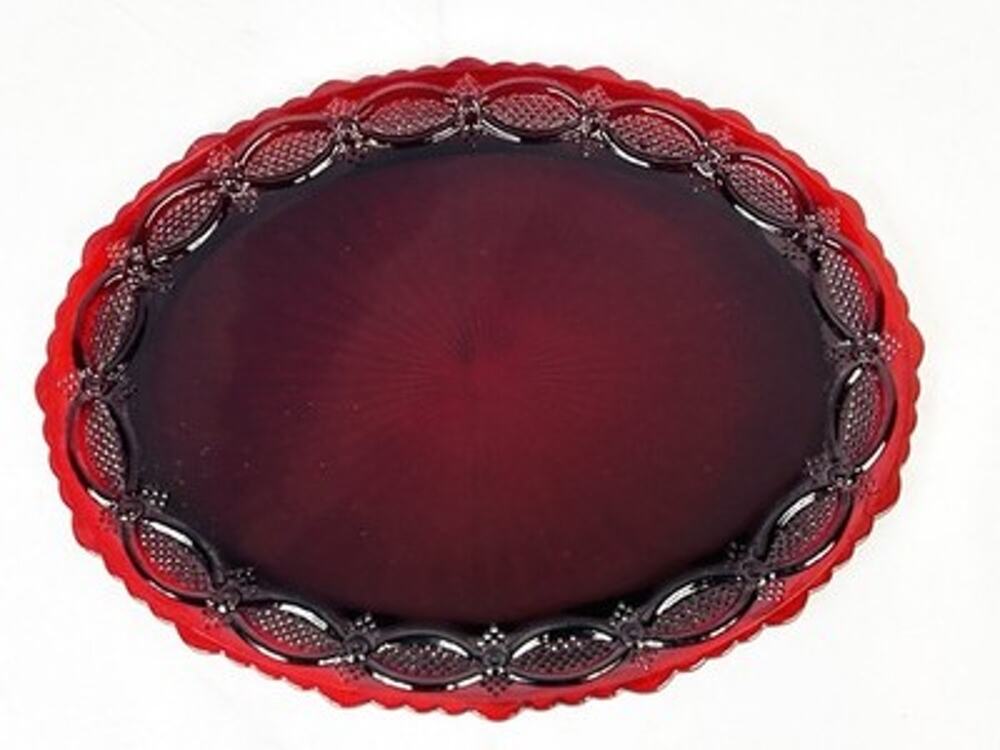 Avon Cape Cod Oval Serving Platter Vintage Ruby Red Glass Tray 13”